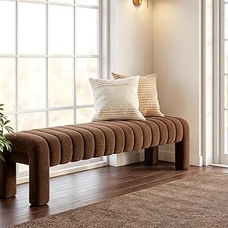 Scingu brown upholstered entryway bench near a window