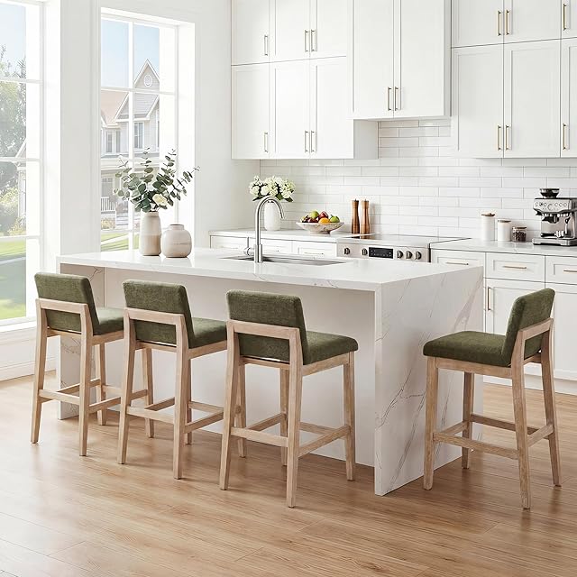 Green Scingu modern upholstered bar stools set of four