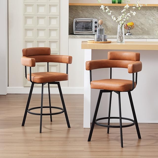 Scingu brown upholstered barstool with footrest