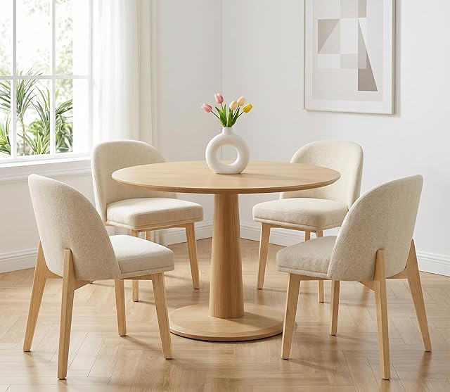 Scingu upholstered dining chairs set with rubber wood frame