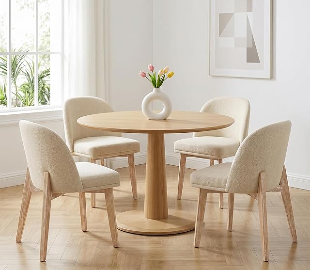 Scingu upholstered dining chairs set with walnut finished wood